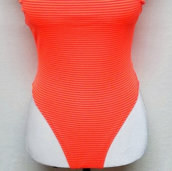 VINTAGE 90s Splash Neon Pink Orange Strappy Back High Rise Swimsuit Medium - Picture 5 of 12
